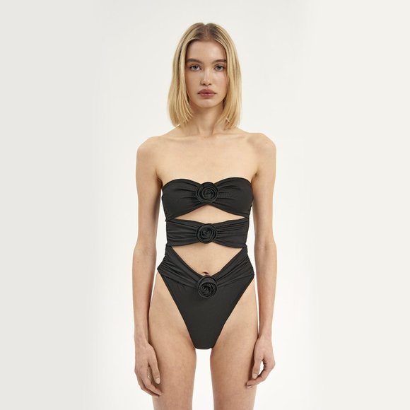 La Reveche Swim | Vesna One piece Black with Cut Outs and Rosebuds - Picture 1 of 10
